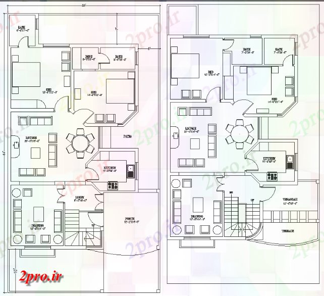 دانلود نقشه مسکونی ، ویلایی ، آپارتمان X64، زمین و طبقه اول 2BHK طرحی خانه 10 در 15 متر (کد158283)