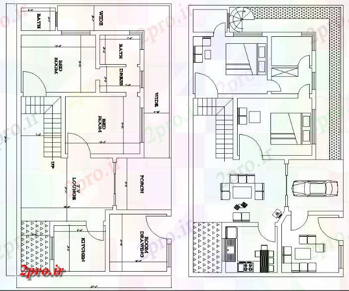 دانلود نقشه مسکونی ، ویلایی ، آپارتمان X47'6 طبقه و طرحی مبلمان از دان تنها خانه 2bhk، 8 در 13 متر (کد158294)