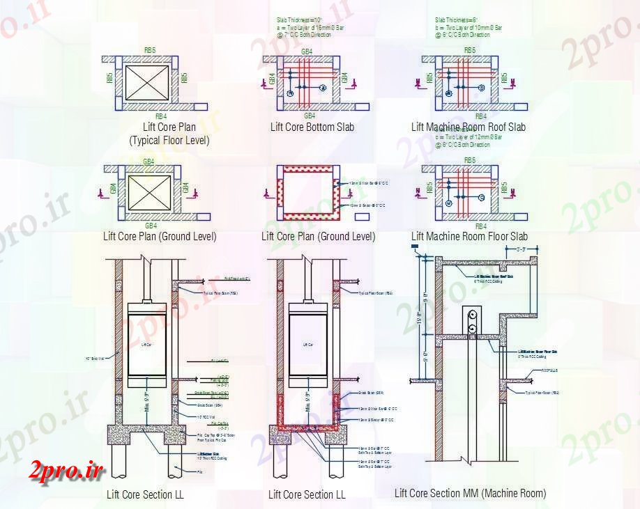 دانلود نقشه  جزئیات آسانسور و   بلند هسته نشیمن  (کد158301)