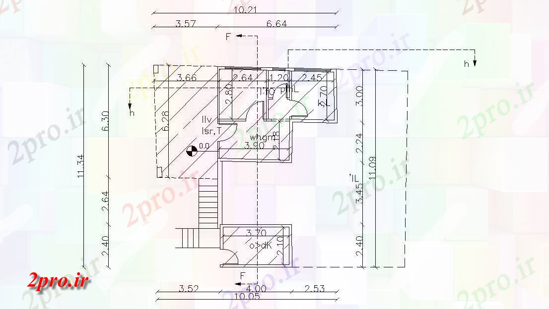 دانلود نقشه خانه های کوچک ، نگهبانی ، سازمانی - X 1134 متر مسکونی خانه طرحی طبقه 10 در 11 متر (کد158304)