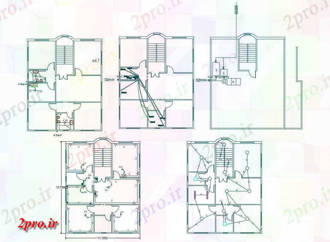 دانلود نقشه مسکونی ، ویلایی ، آپارتمان BHK خانه برق و لوله کشی طراحی 11 در 14 متر (کد158329)