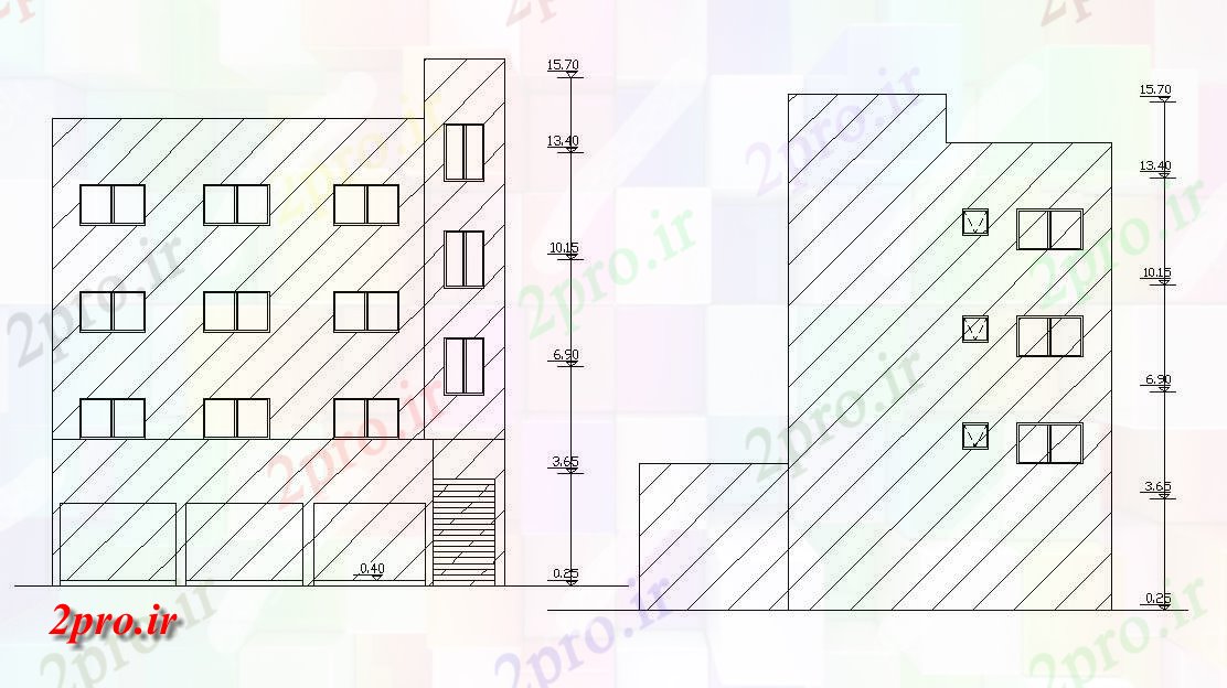 دانلود نقشه ساختمان اداری - تجاری - صنعتی نمای تجاری   (کد158331)