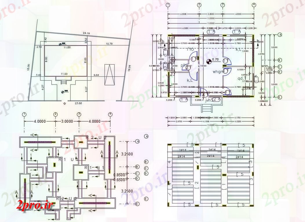 دانلود نقشه مسکونی ، ویلایی ، آپارتمان BHK خانه طرحی با مرکز خط کار نشیمن 8 در 11 متر (کد158335)