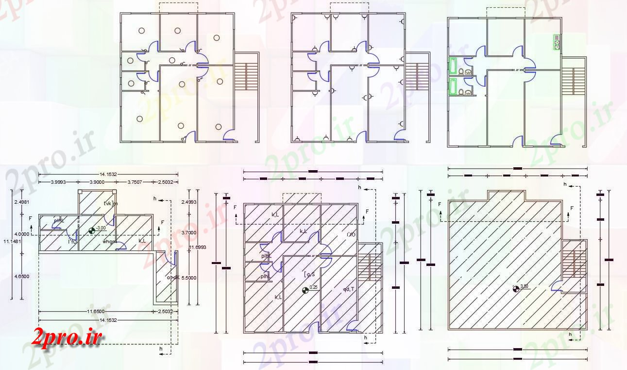 دانلود نقشه مسکونی ، ویلایی ، آپارتمان X 14 متر 4 BHK خانه طرحی 14 در 14 متر (کد158378)