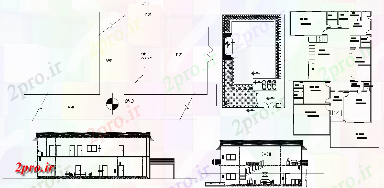 دانلود نقشه مسکونی ، ویلایی ، آپارتمان دو خوابه لوکس بزرگ طرحی G + 1House با بخش و نما 18 در 32 متر (کد158390)