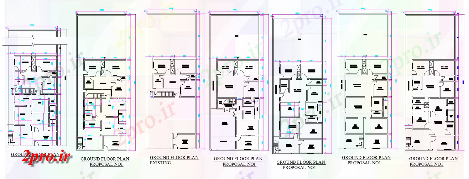 دانلود نقشه مسکونی ، ویلایی ، آپارتمان هفت نوع مختلف 36'X99 از طرحی 3BHK خانه 10 در 19 متر (کد158391)