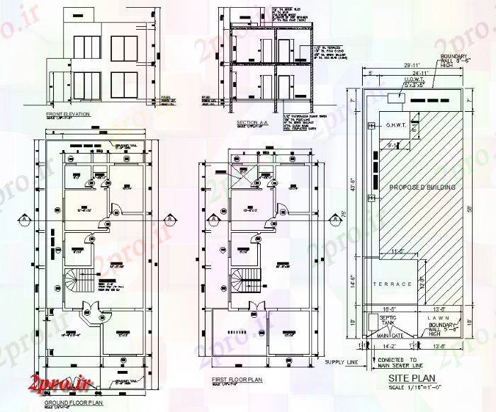 دانلود نقشه مسکونی ، ویلایی ، آپارتمان X75'Two-اتاق خواب بزرگ طرحی G + 1House با بخش و نما 7 در 17 متر (کد158393)