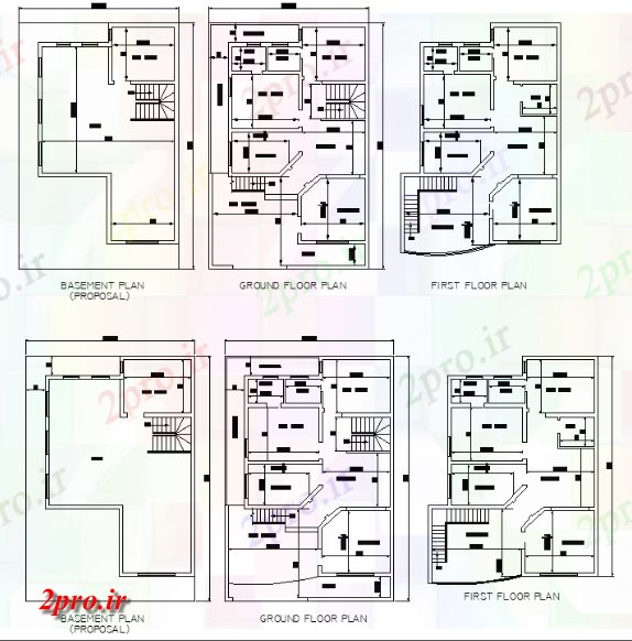 دانلود نقشه مسکونی ، ویلایی ، آپارتمان G + 1 دو خوابه طرحی خانه 32'X50 9 در 14 متر (کد158401)