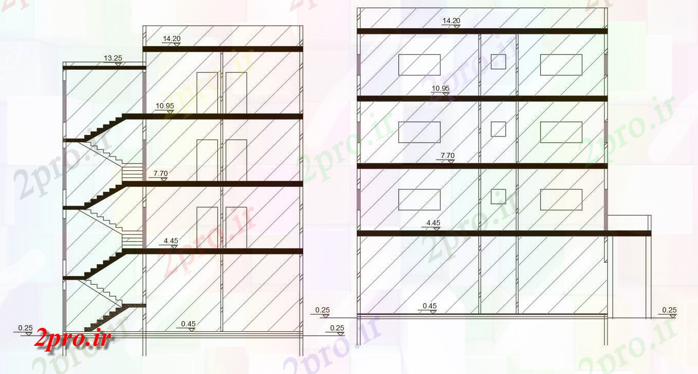 دانلود نقشه مسکونی  ، ویلایی ، آپارتمان  متر نما آپارتمان   ساختمان بخش نشیمن (کد158417)