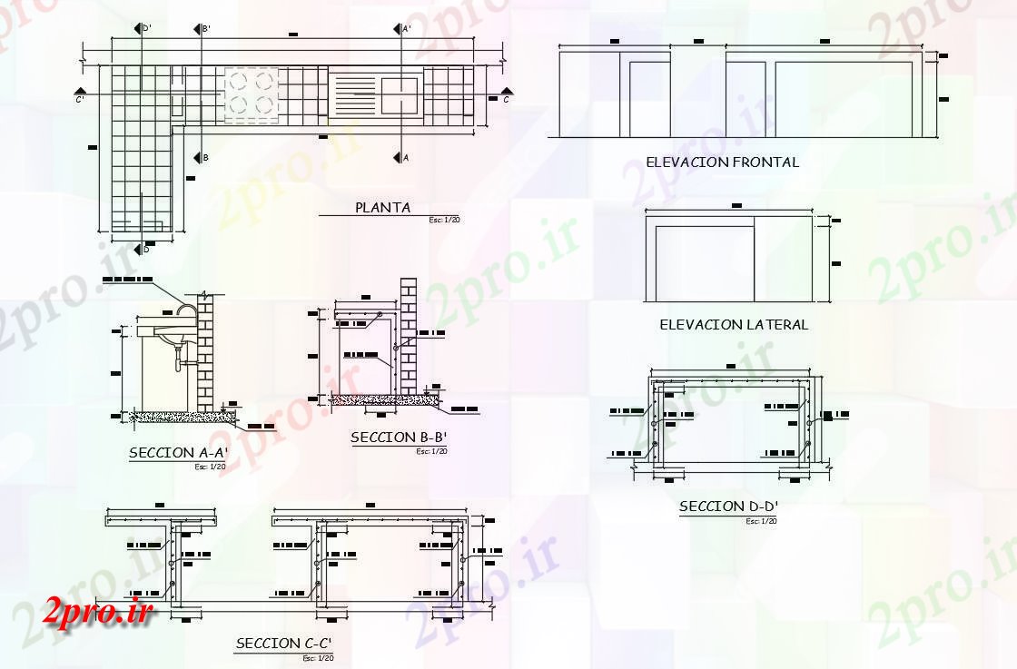دانلود نقشه آشپزخانه طرحی بستر های ی آشپزخانه و بخشی نما طراحی (کد158435)