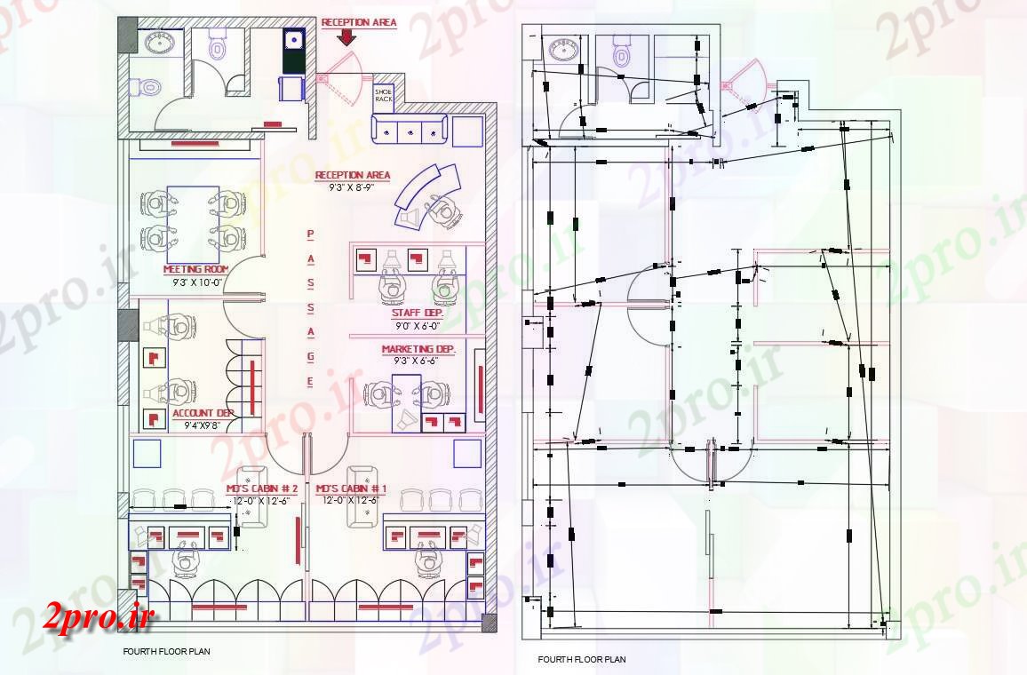 دانلود نقشه شرکت ، دفتر کار ، سازمان ، ادارهطراحی داخلی با جزئیات اندازه گیری نشیمن 8 در 12 متر (کد158445)