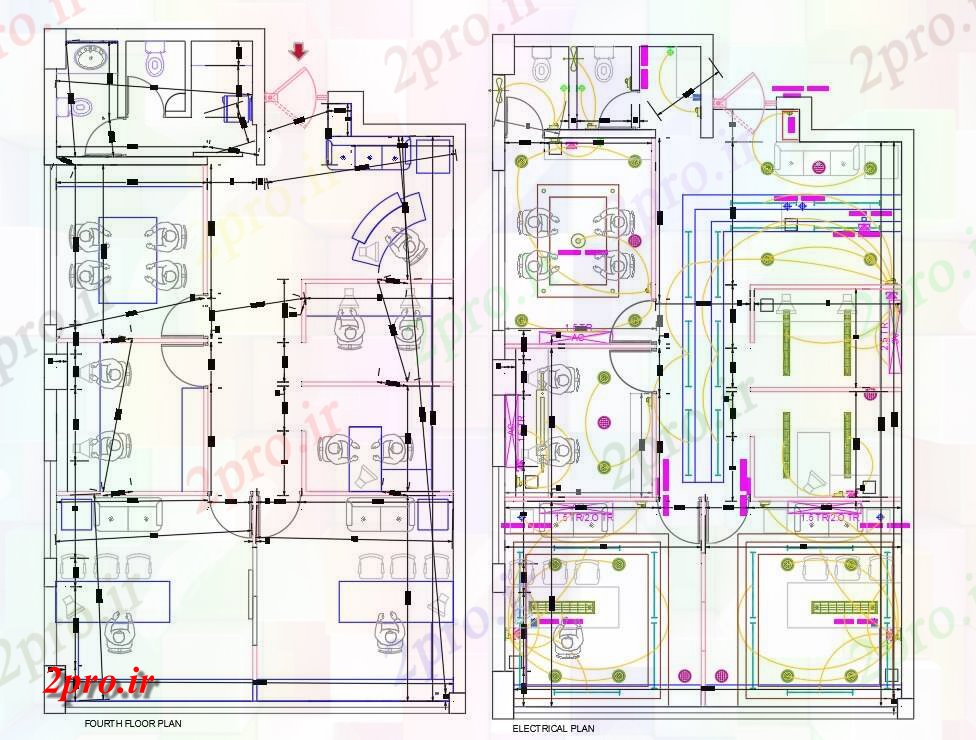 دانلود نقشه جزئیات و طراحی داخلی دفتر دفتر برق داخلی طراحی چیدمان طرحی  (کد158446)
