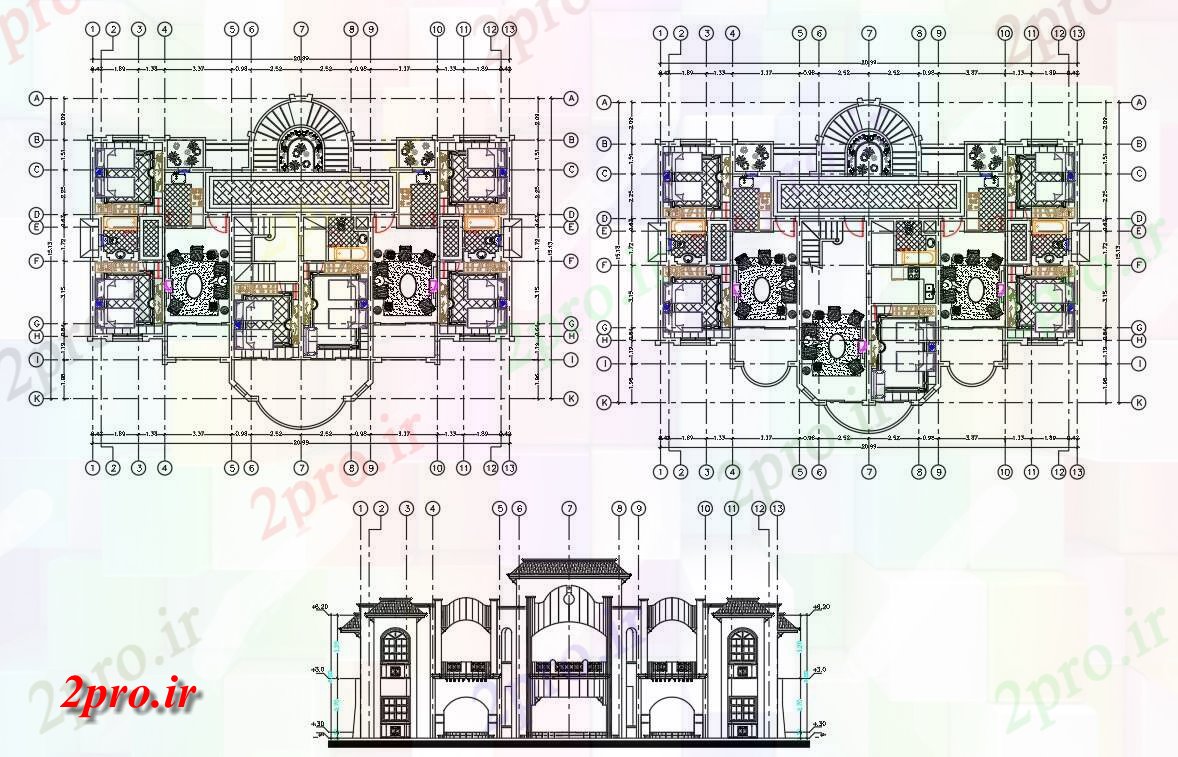 دانلود نقشه مسکونی ، ویلایی ، آپارتمان X1533 متر دوقلو طرحی طبقه خانه و نما design 15 در 20 متر (کد158457)