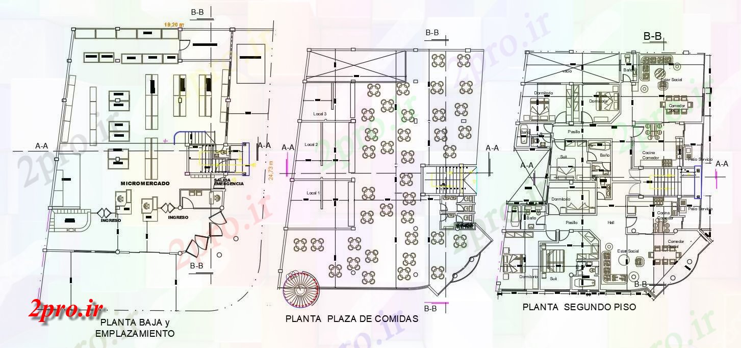 دانلود نقشه مسکونی  ، ویلایی ، آپارتمان  تجاری با 3 BHK خانه آپارتمان   مبلمان (کد158492)