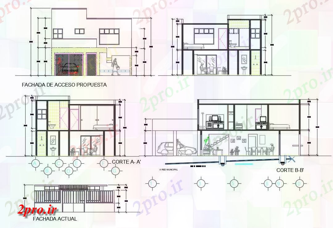 دانلود نقشه مسکونی  ، ویلایی ، آپارتمان  معماری خانه جلو نما طراحی و بخش نشیمن  (کد158502)