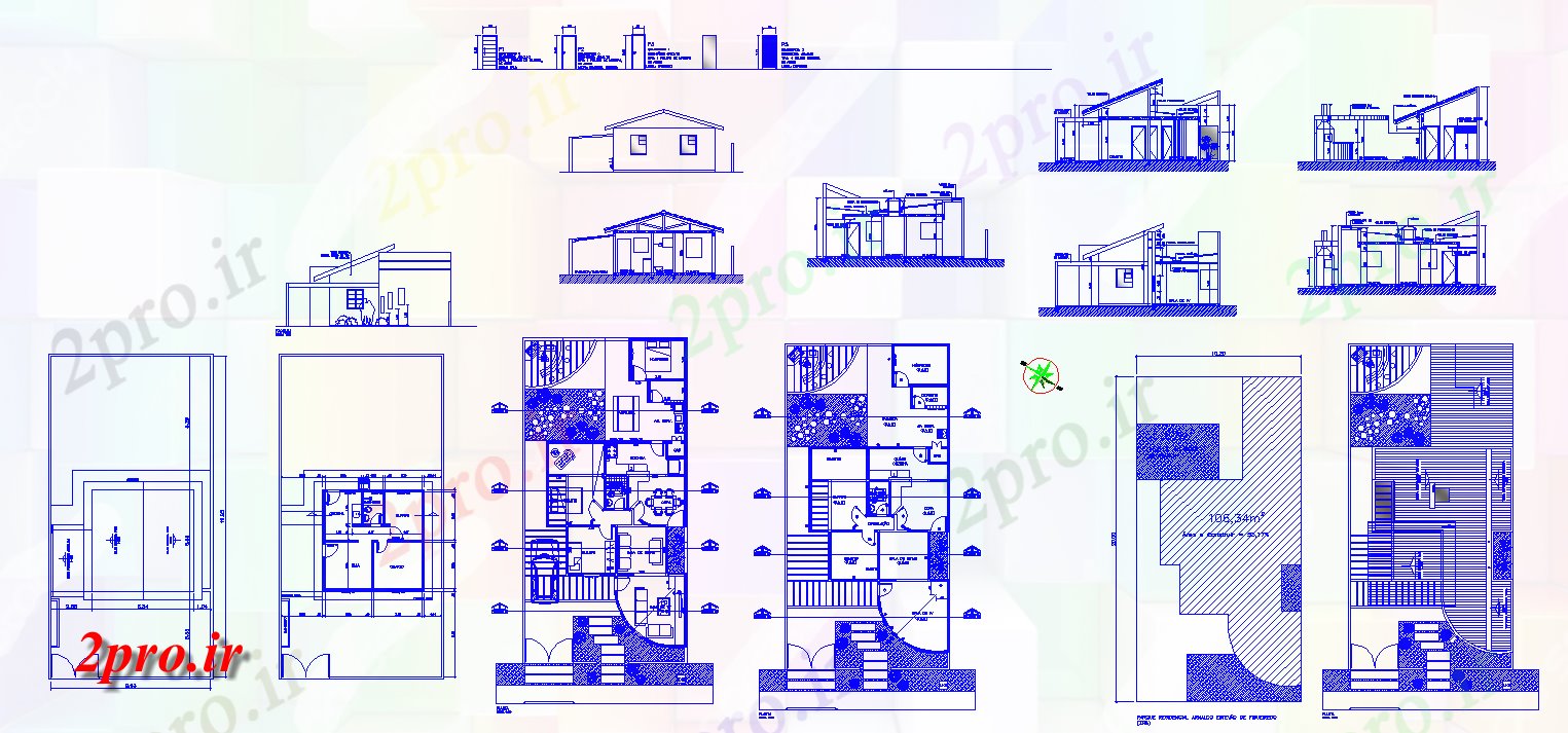 دانلود نقشه مسکونی ، ویلایی ، آپارتمان طرحی طبقه 2BHK عالی G + 1House با بخش و نما اتوکد 8 در 19 متر (کد158515)