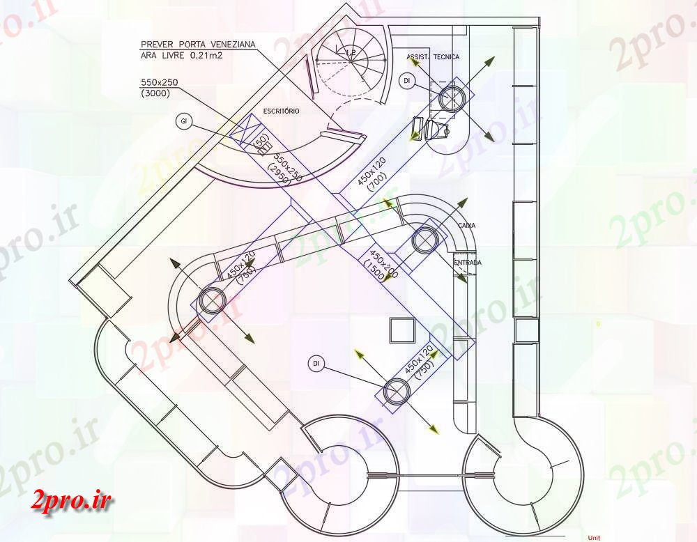 دانلود نقشه ساختمان اداری - تجاری - صنعتی دفتر کوچک مدرن طرحی بندی (کد158529)