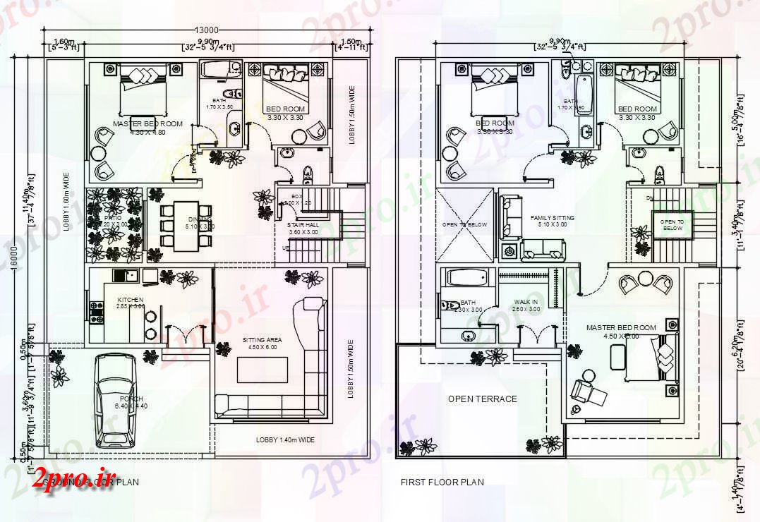 دانلود نقشه مسکونی ، ویلایی ، آپارتمان خانه مدرن طرحی در 16M X نشیمن 13M 13 در 16 متر (کد158543)