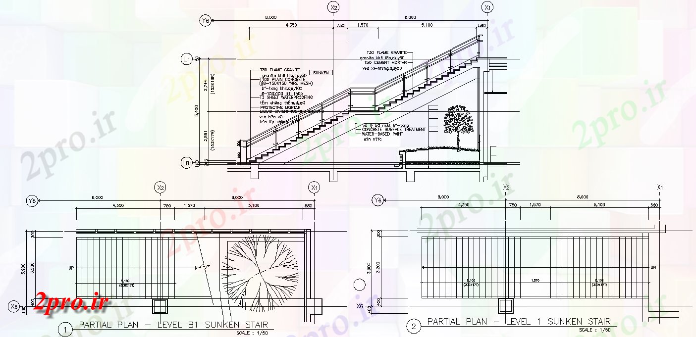 دانلود نقشه پلان مقطعی اتوکد رسم  ها را نشان می دهد جزئیات جانبی نما و طرحی بخشی از راه پله دو بعدی   طراحیs  (کد158551)