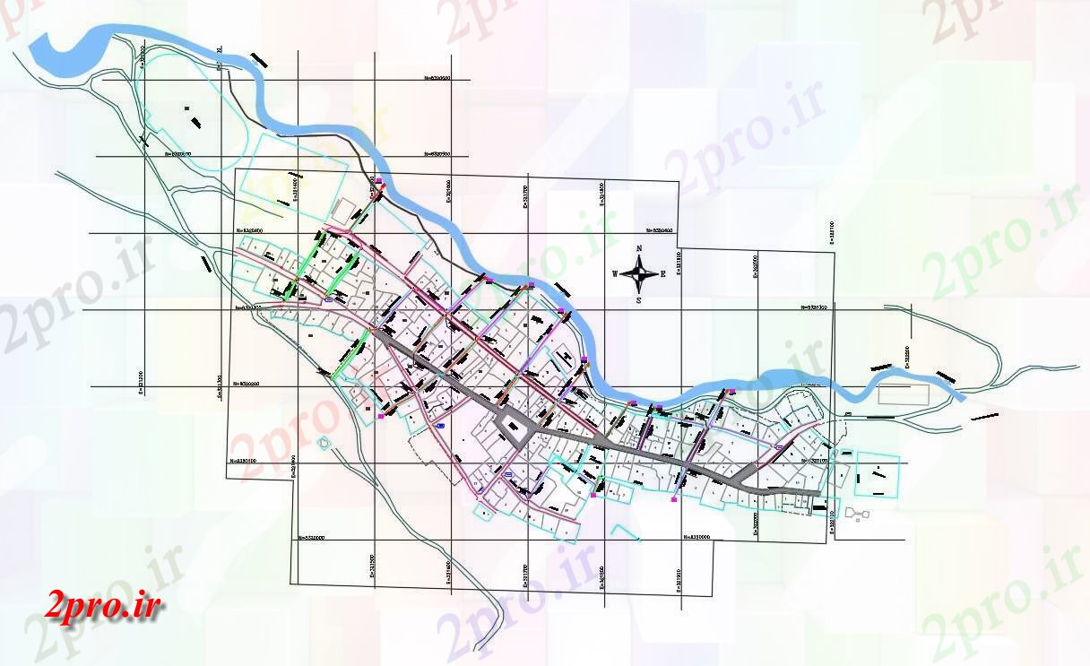 دانلود نقشه برنامه ریزی شهری برنامه ریزی شهری با رودخانه  نشیمن (کد158553)
