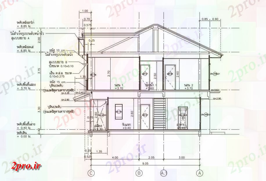 دانلود نقشه مسکونی  ، ویلایی ، آپارتمان   طراحی  نشان دادن جزئیات طراحی عقب نما  845 متر G + 1  house   (کد158588)