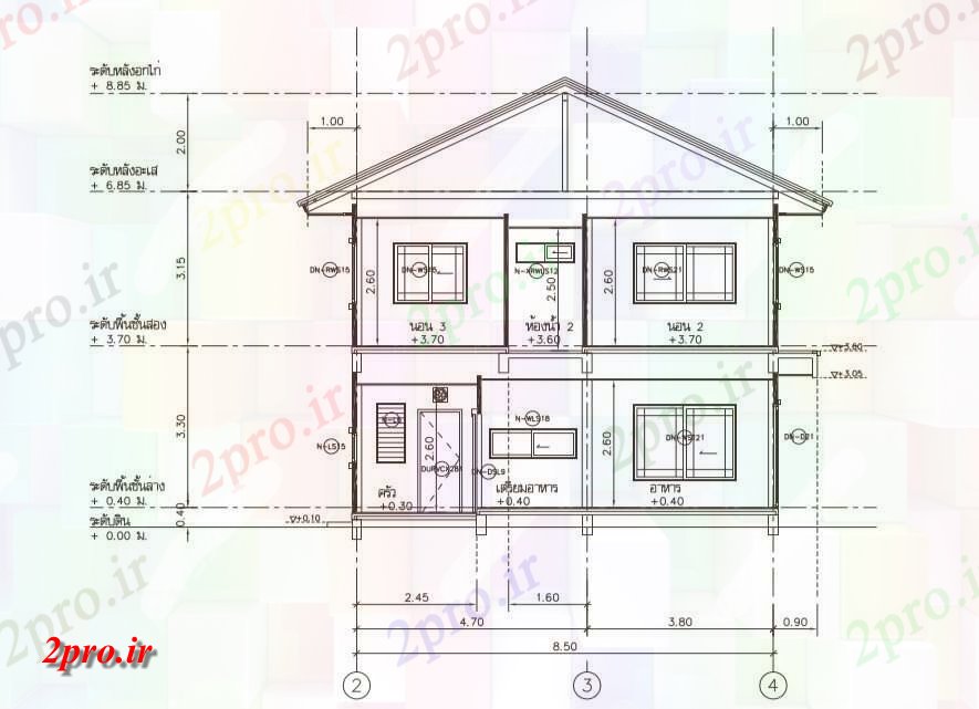 دانلود نقشه مسکونی  ، ویلایی ، آپارتمان  طراحی  نشان دادن برنامه ریزی دقیق از نما 845 متر G + 1 نما خانه جانبی    (کد158589)