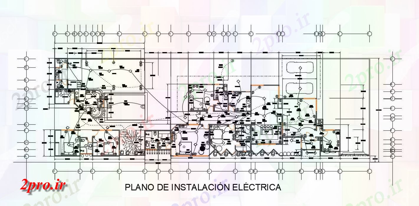 دانلود نقشه برق مسکونی اتوکد خانه سیم کشی برق نصب و راه اندازی برنامه طراحی 16 در 45 متر (کد158601)