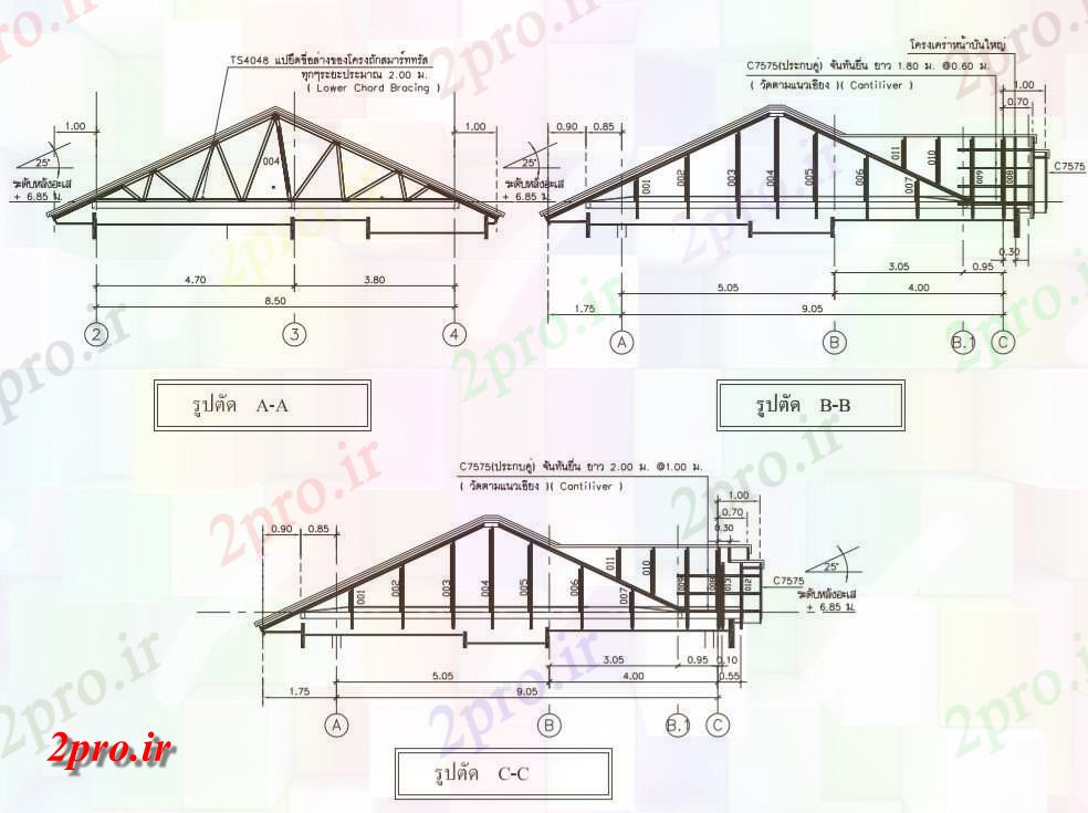 دانلود نقشه پلان مقطعی نشان می دهد  طراحی جزئیات طرحی بخش سقف مخروطی خرپا  اتوکد (کد158608)