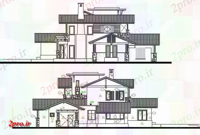 دانلود نقشه مسکونی  ، ویلایی ، آپارتمان  ایوان خانه جلو و عقب نما   (کد158635)