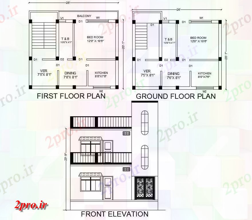 دانلود نقشه مسکونی ، ویلایی ، آپارتمان X 25 خانه طرحی و نما 7 در 8 متر (کد158643)