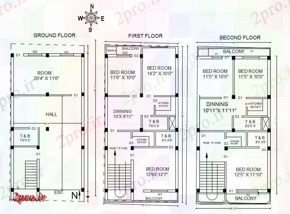 دانلود نقشه مسکونی ، ویلایی ، آپارتمان شمالی طرحی خانه با توجه به Vastu را نشیمن 6 در 14 متر (کد158658)