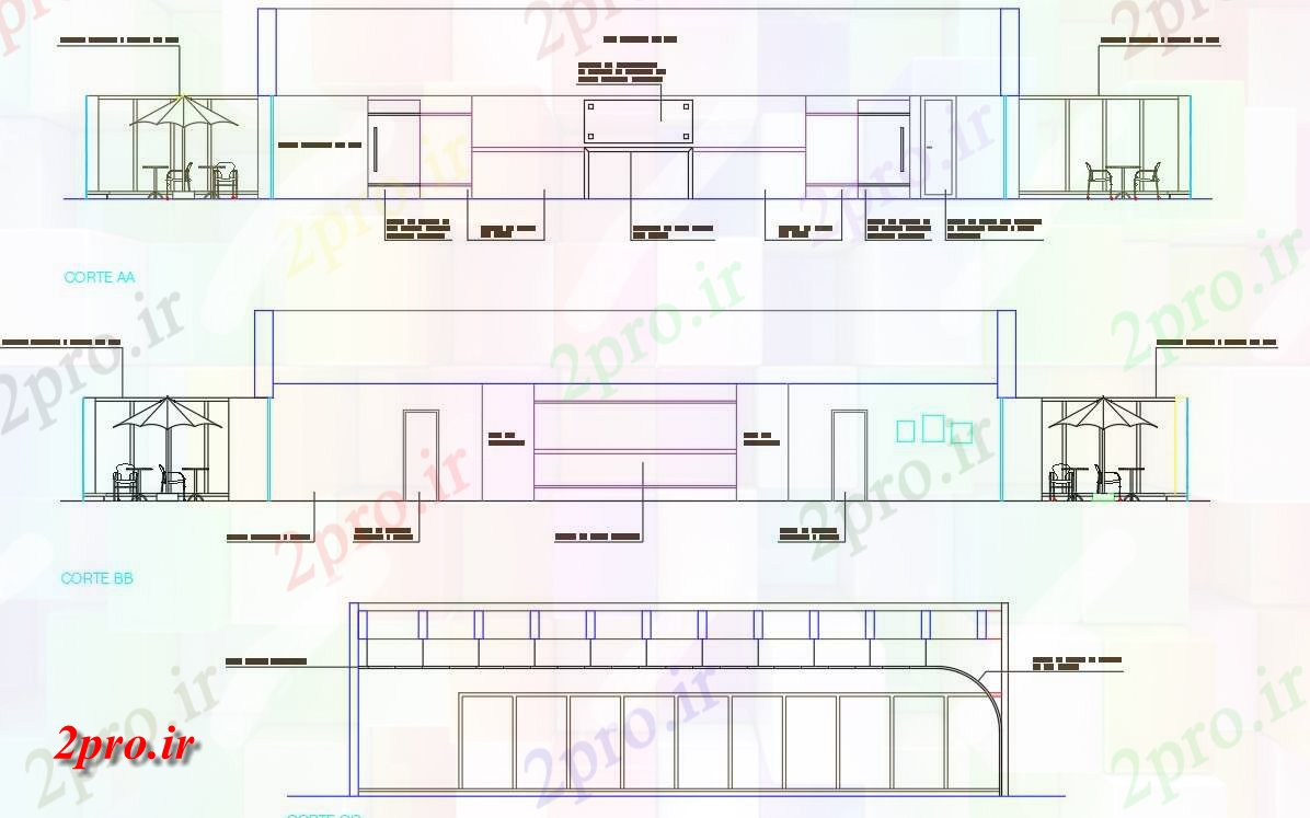 دانلود نقشه هتل - رستوران - اقامتگاه   طراحی  را نشان می دهد جزئیات مربوط به طراحی نما ساختمان هتل (کد158677)
