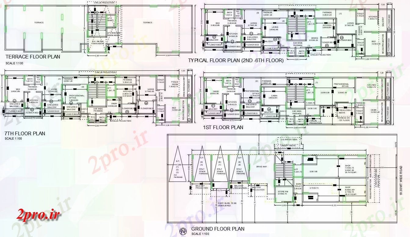 دانلود نقشه مسکونی  ، ویلایی ، آپارتمان  کوچک BHK آپارتمان   طرحی  (کد158707)