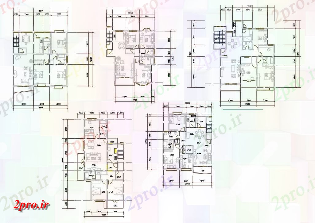 دانلود نقشه مسکونی ، ویلایی ، آپارتمان گزینه های مختلف از خانه طرحی 12 در 12 متر (کد158713)