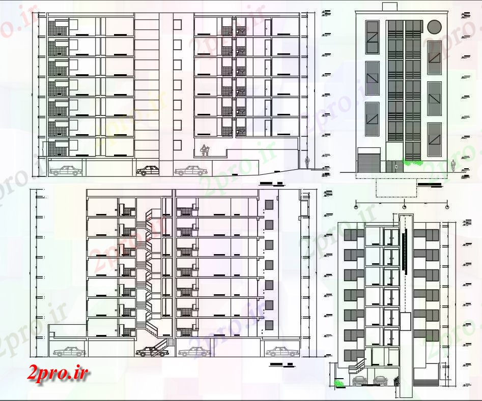 دانلود نقشه مسکونی  ، ویلایی ، آپارتمان  زیرزمین با 7 سطحی آپارتمان   طراحی ساختمان  (کد158717)