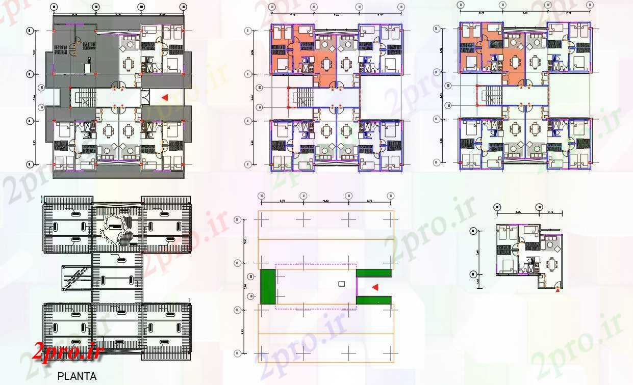 دانلود نقشه مسکونی  ، ویلایی ، آپارتمان  BHK آپارتمان   خوشه طرحی با طراحی مبلمان  (کد158723)