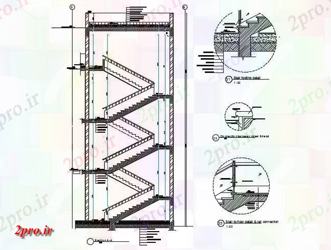 دانلود نقشه جزئیات پله و راه پله   بیدار کننده و محافظ راه پله بخش طراحی به  (کد158741)