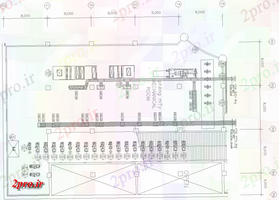 دانلود نقشه تاسیسات برق رسم نشان می دهد جزئیات مربوط به جزئیات چیدمان اتاق مکانیکی، 27 در 40 متر (کد158751)