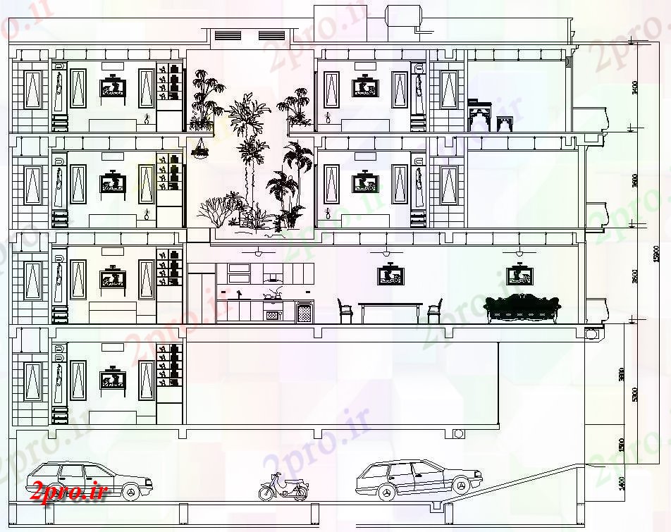 دانلود نقشه مسکونی  ، ویلایی ، آپارتمان  آپارتمان مسکونی بخش نشیمن  (کد158791)