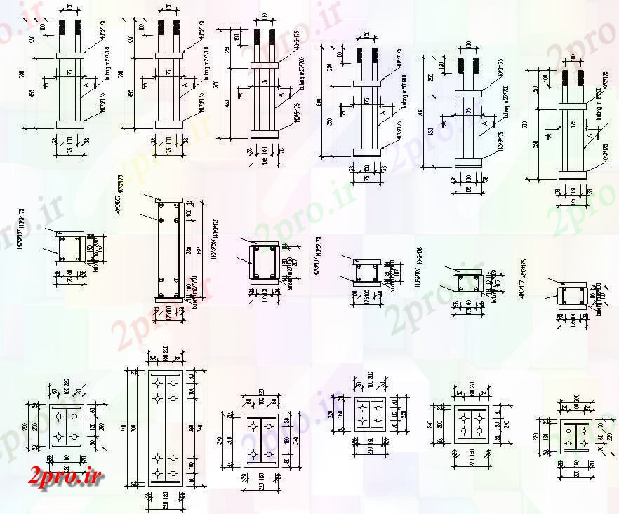 دانلود نقشه قالب اسکلت فلزی  طراحی ستون های فلزی ساخت و ساز ساختار قاب (کد158795)