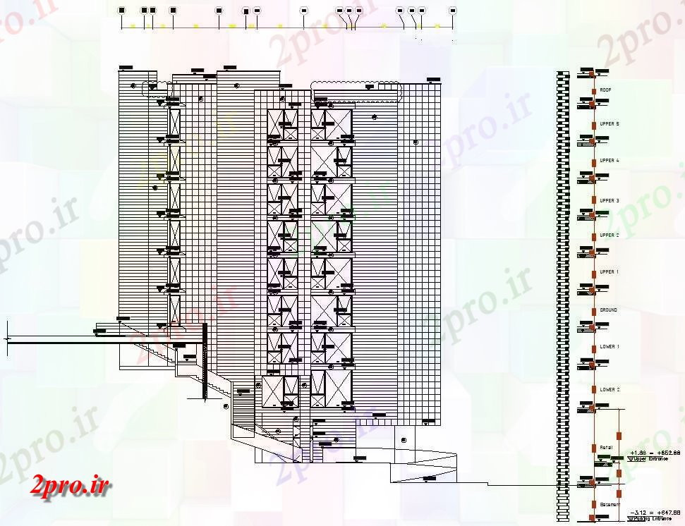 دانلود نقشه مسکونی  ، ویلایی ، آپارتمان  ساختمان مسکونی جبهه نمای (کد158796)