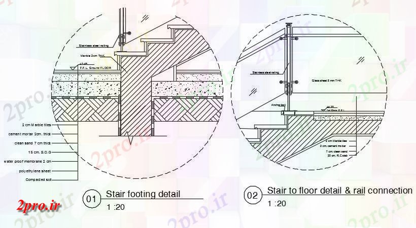 دانلود نقشه جزئیات پله و راه پله   پله و کف جای پای ساخت و ساز   (کد158800)