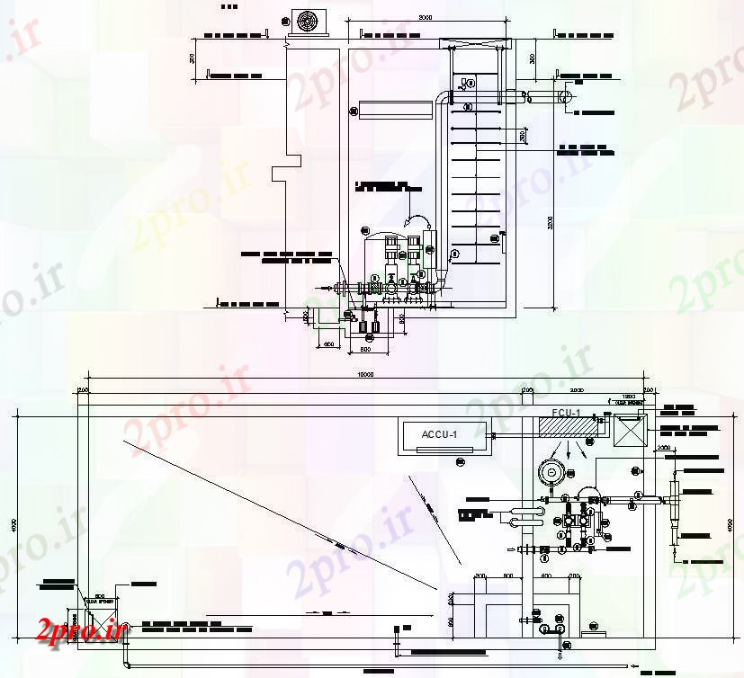 دانلود نقشه پلان مقطعی  طراحی داشتن جزئیات مربوط به طرحی مخزن آب و نما اتاق پمپ گرد    (کد158843)