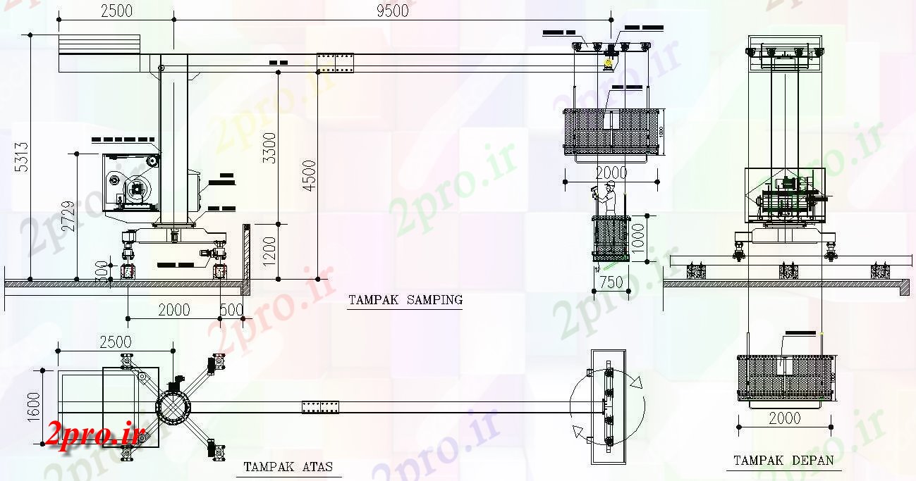دانلود نقشه تاسیسات برق از جزئیات ساخت و ساز ماشین Tampak، 5 در 9 متر (کد158865)