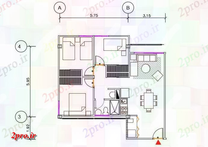 دانلود نقشه مسکونی ، ویلایی ، آپارتمان BHK خانه با مبلمان 9 در 9 متر (کد158881)