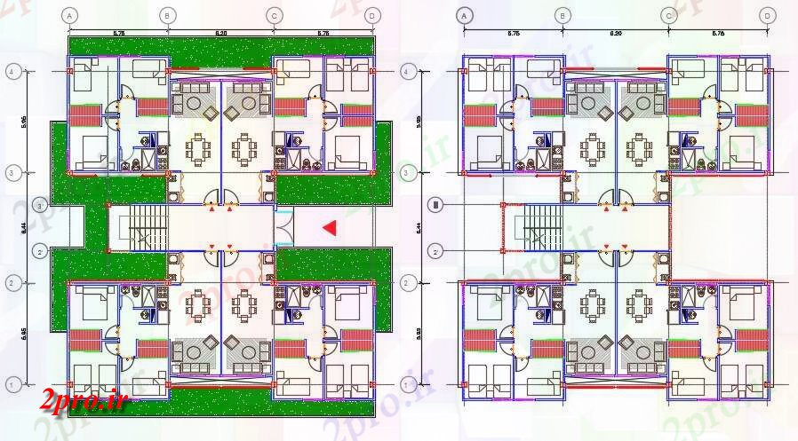 دانلود نقشه مسکونی  ، ویلایی ، آپارتمان  BHK آپارتمان   خوشه   (کد158884)