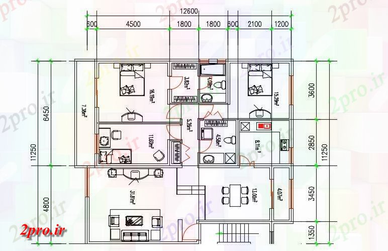 دانلود نقشه مسکونی ، ویلایی ، آپارتمان BHK خانه طرحی طبقه همکف نشیمن 11 در 11 متر (کد158889)