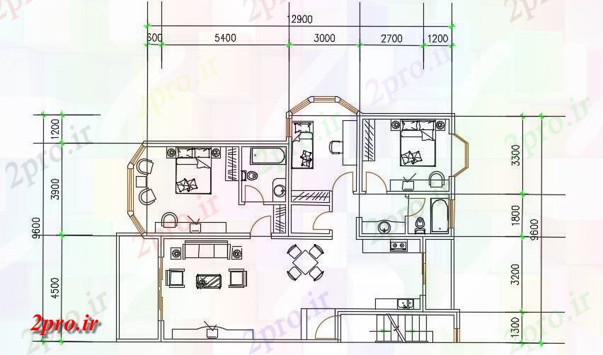 دانلود نقشه مسکونی ، ویلایی ، آپارتمان اتاق خواب خانه مدرن طرحی 10 در 13 متر (کد158904)