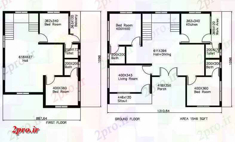 دانلود نقشه مسکونی ، ویلایی ، آپارتمان فوت مربع ایوان خانه برنامه 11 در 13 متر (کد158915)