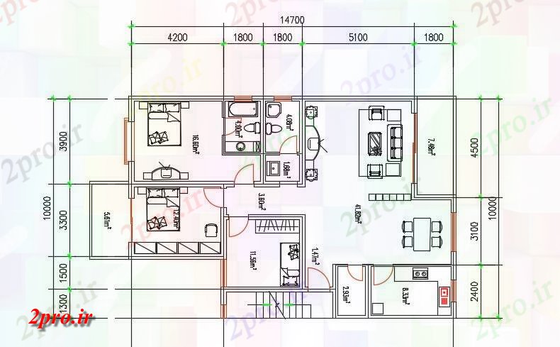 دانلود نقشه مسکونی ، ویلایی ، آپارتمان BHK خانه معماری طراحی نشیمن 10 در 15 متر (کد158920)